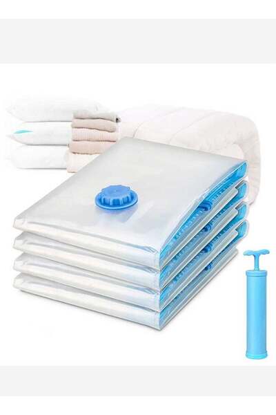 Generic Home Care Vacuum Compression Six Zipper Storage Bags with Hand Pump, Transparent