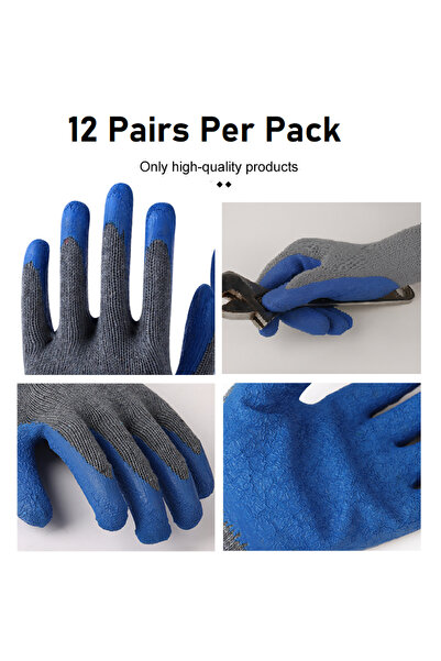 genric Heavy Duty Rubber Latex Double Coated Work Gloves with Grip – For Construction Blue (1X12-Pair)