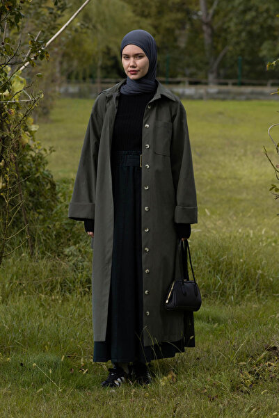 ZÜLAYS Düğmeli Uzun Trençkot Antrasit