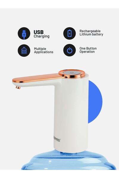 Geepas مضخة مياه قابلة لإعادة الشحن لغالون من الماء، شحن USB، أبيض/ذهبي وردي