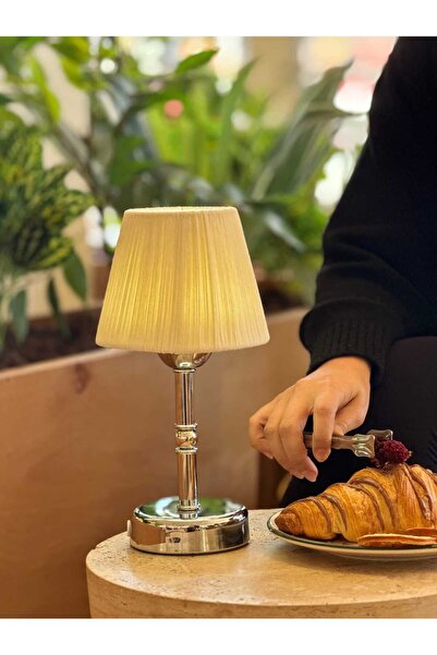 Maison Avf Krem Süet Kadife Kablosuz Şarjlı Masa Lambası - Alt Uzun
