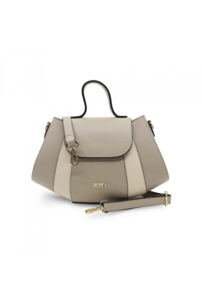 BESSO Geantă modernă din piele naturală, gri cu fildeș, model basm