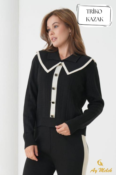 AYMELEK Γυναικεία ζακέτα πλεκτή με ρέλι Ζακέτα με φαρδύ ίσιο γιακά με κουμπιά