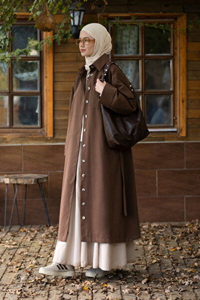 ZÜLAYS Düğmeli Uzun Trençkot Kahverengi