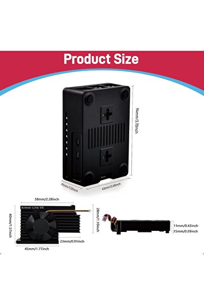 GeeekPi Raspberry Pi 5 ABS Case with Armor Lite V5 Cooling Fan (4GB/8GB) - Black