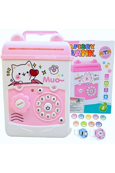 Flippy Piggy Bank for Girls PIGGY BOX with Key Access, 17 x 11.5 x 10 cm, White/Pink