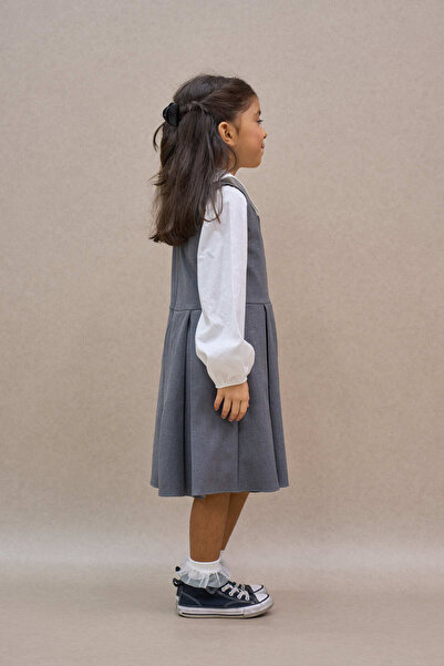 KÜÇÜĞÜM BUTİK Anthracite Pleated Polyviscose Jile Dress and Girl's Dress Mother-Daughter Combination (Sold as Single)