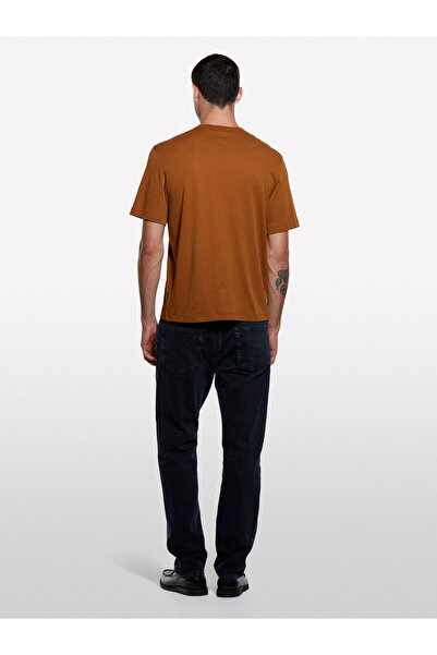 Sisley 100% Cotton Ribbed Crew Neck T-Shirt Men's Brown T-Shirt - 325A3Ynvs104Q