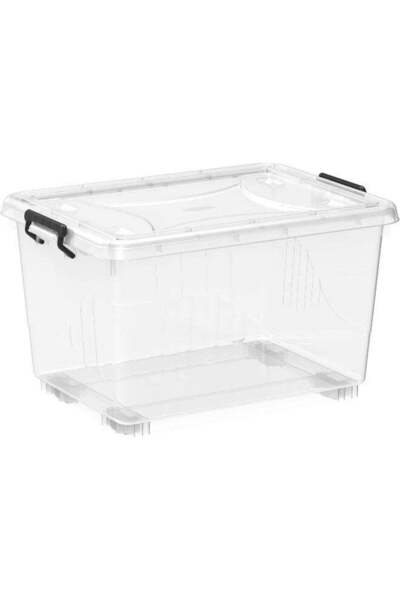 Cosmoplast صندوق تخزين بلاستيكي شفاف سعة 55 لترًا مزود بعجلات وغطاء قابل للقفل