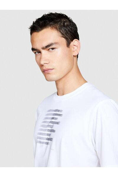 Sisley 100% Koton El με τύπωμα T-Shirt Ανδρικό λευκό μπλουζάκι - 323A3096S1030