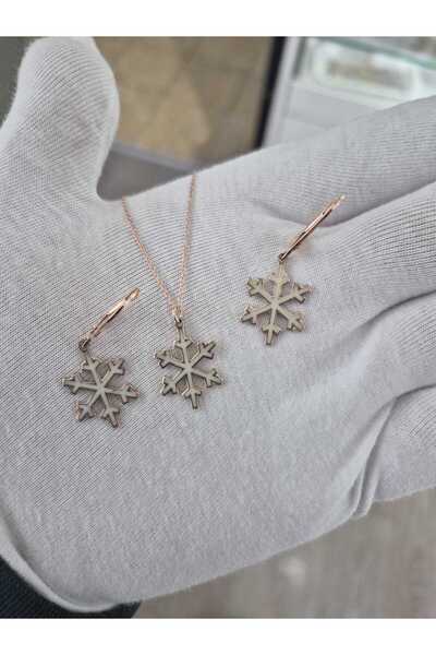 Papatya Silver 925 Ayar kar tanesi kolye küpe set.rose.gold.rodaj