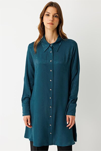 Esswaap Kendinden Desenli Tunik Petrol