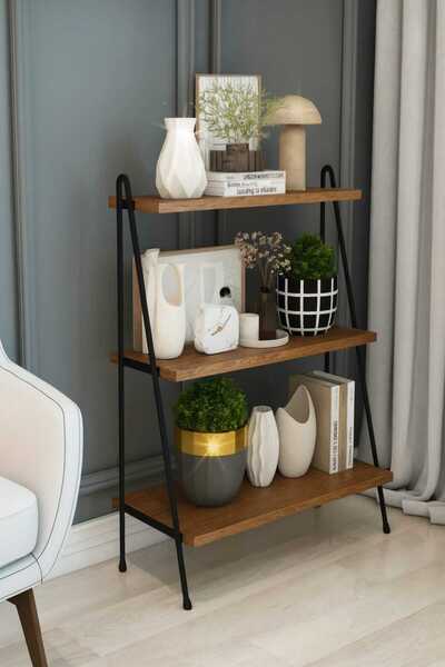 DEKOZUM ŞEHRAZAT Salon Kitaplık 3 Raflı Dekoratif Basamak Raf Mutfak Rafı Çok...