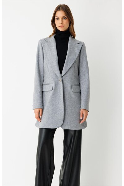 Esswaap Tek Düğmeli Yün İçerikli Keçe Ceket Gri