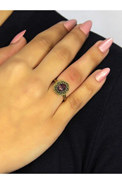 esha خاتم نسائي قابل للتعديل من الحجر الطبيعي الأحجار الكريمة الطبيعية من نوع الأميثيست طراز قديم euy77amt