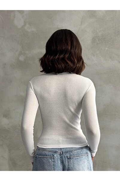 The Base Women's White Corded Turtleneck Blouse