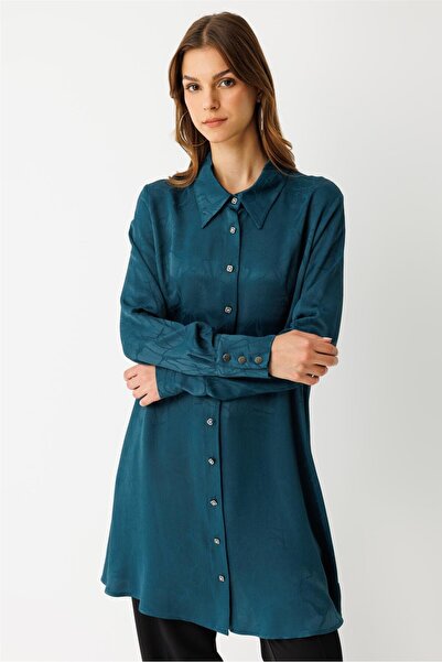 Esswaap Kendinden Desenli Tunik Petrol