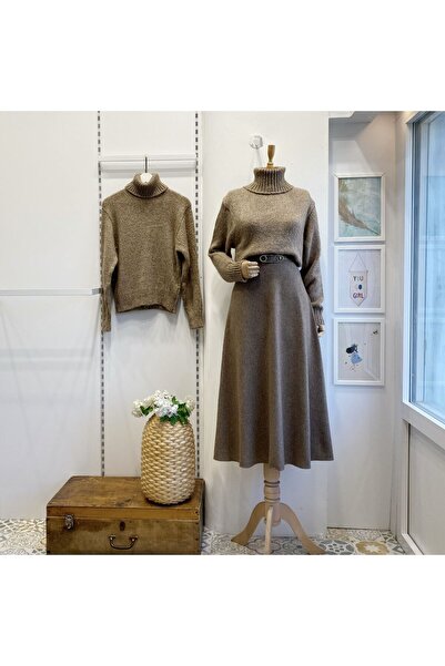 Faya Boutique Vizon Kemerli İvory Kloş Etek