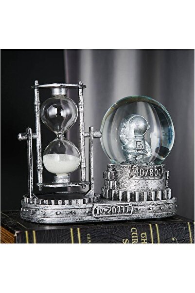 e-life shop Astronot Temalı Işıklı Retro Kar Küresi & Kum Saati Dekoratif Mas...