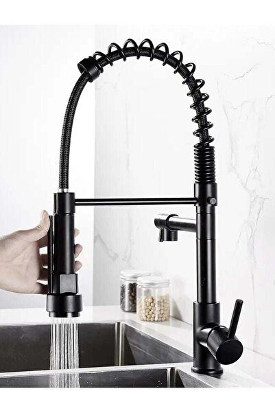 Generic حنفية مطبخ Yalin Matt Black Pull-down High Arc Spring ذات فتحة واحدة مثبتة على السطح