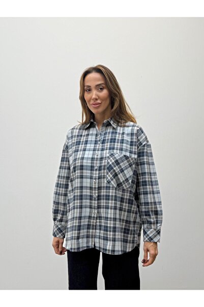 Maldia Shop Cămașă oversize Elva Blue Lumberjack pentru femei