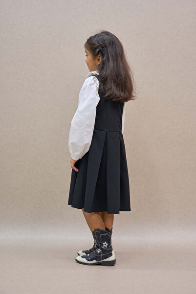 KÜÇÜĞÜM BUTİK Black Pleated Polyviscose Jile Dress and Girl's Dress Mother-Daughter Combination (Sold as Single)