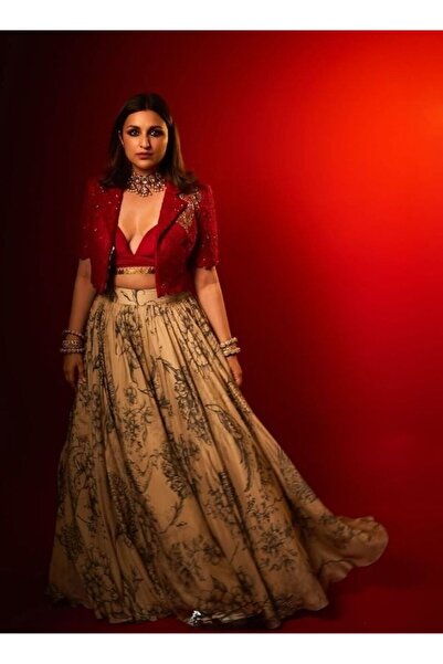 HashtagBe Cream & Red Designer Lehenga Set