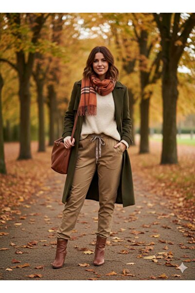 Punta Otantik Ay18004 Stretch Fabric Cotton Trousers Large Size Camel