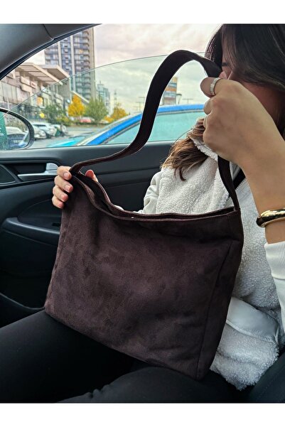 LİZZY BAG Süet Kahverengi Hobo Postacı Formu Salaş Omuz Çantası