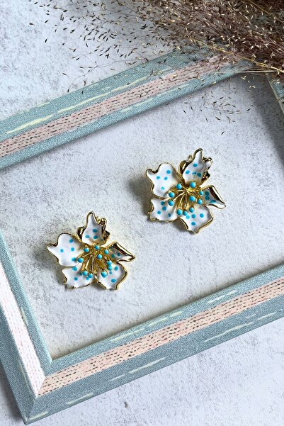 Meva Takı ve Aksesuar Polka Dot Flower Earrings I Mev'Art Collection