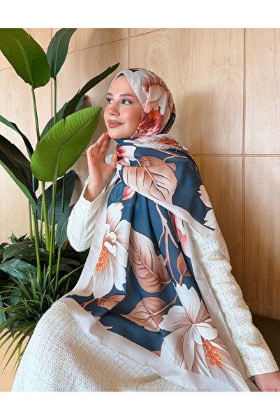 Mira İpek Desenli Pamuk Soft Şal Soon Serisi Krem - Petrol Yeşili ps157