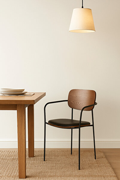 MARIA HOMES كرسي طعام من خشب الجوز الداكن - كرسي بذراعين عصري من الخشب والمعد...