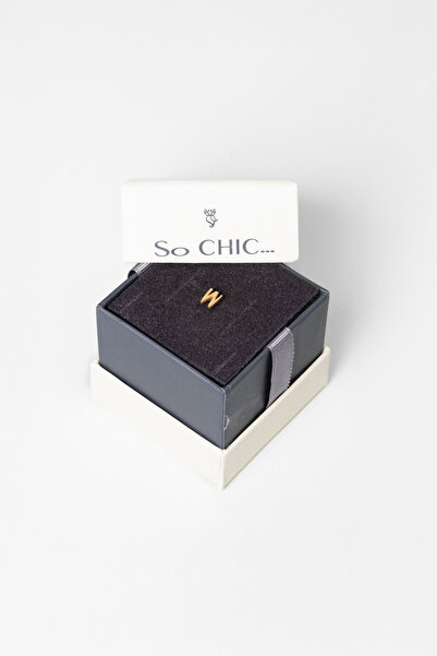 So CHIC... My Story W Harfi 18 Ayar Sarı Altın Kaplama Gümüş Tek Küpe