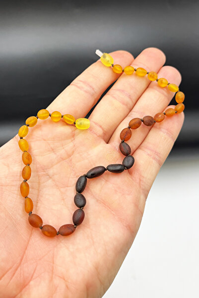 İpek Kehribar Matte Rainbow Color Amber Necklace, Amber Baby & Kids Tooth Necklace, Lithuania Certified Silk-522