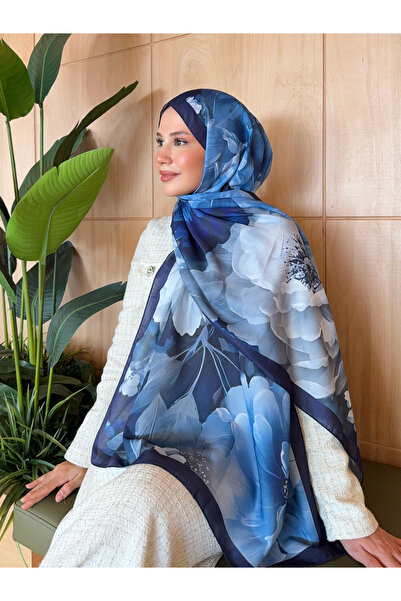 Mira İpek Desenli Pamuk Soft Şal Soon Serisi Lacivert Mavi ps154