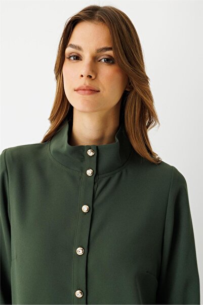 Esswaap Büzgü Detaylı Elbiseli Takım Haki