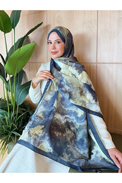 Mira İpek Desenli Pamuk Soft Şal Soon Serisi Lacivert Batik ps155