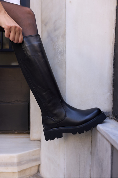 ANGELİNA JONES Cizme de damă DALILA, piele naturală neagră, detaliu cu fermoar din spate, talpă XL EVA