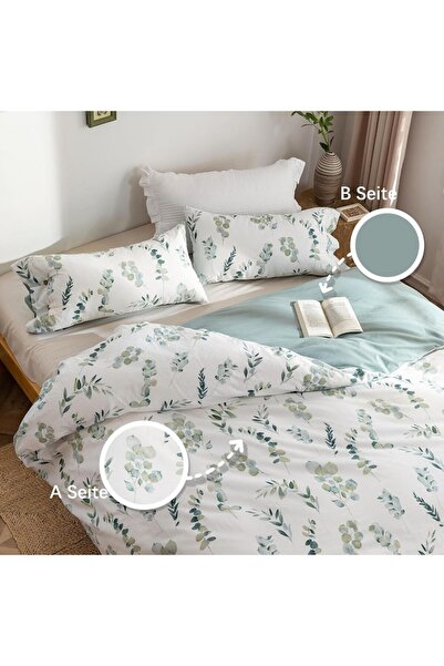 MILDLY Bed linen for 2 persons, 4-piece cotton set, 220x240 cm, 2 pillowcases 80x80 cm, green print
