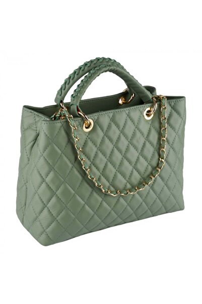 AZZURA Natalia bag, 100% leather, mint green, quilted, gold chain
