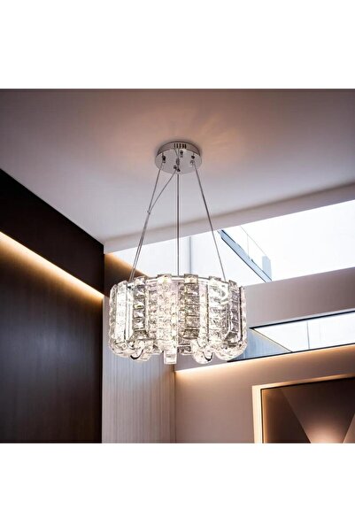 RFAN LED Chandelier, Model 70033-500, Crystal Texture, Metal, 60W, Silver