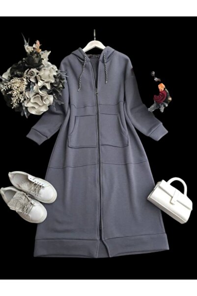 ŞAHİN TESETTÜR GİYİM FERMUARLI KANGURU CEP UZUN KAP 3206