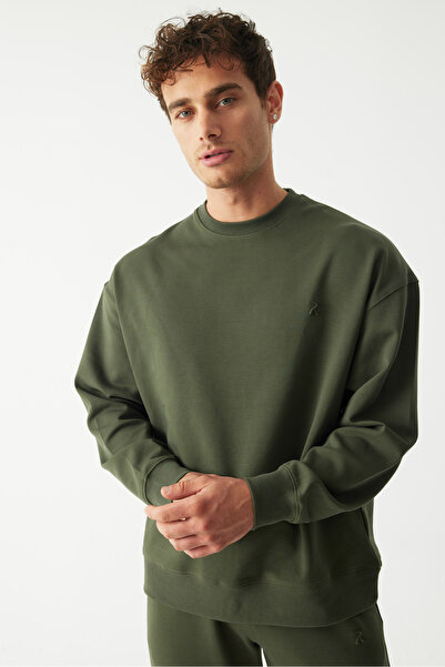 Store FLOW - Haki Unisex Bisiklet Yaka Sweatshirt