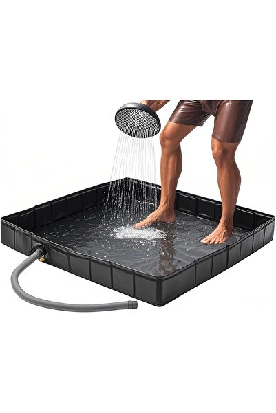 Ru syanl قاعدة دش قابلة للطي للتخييم مع خرطوم تصريف - صينية دش محمولة للاستخدام في الهواء الطلق والشاطئ والحيوانات الأليفة