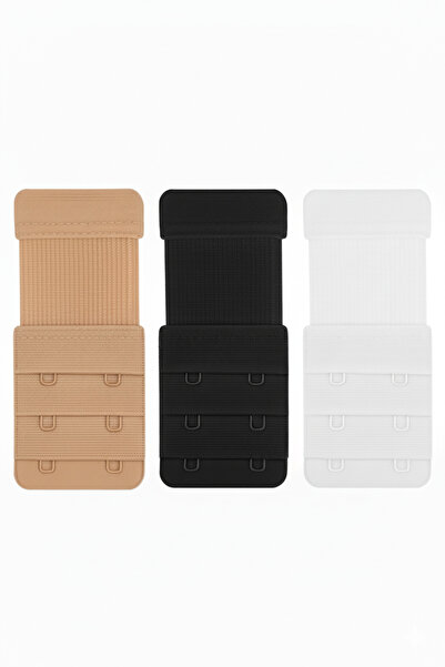 Arma Yıldız 3 Pieces Black and White Skin-Colored Elastic Bra Extension Clip with 2 Hooks Attachment