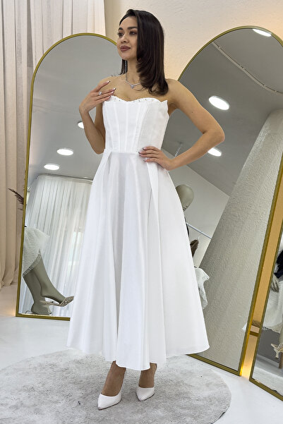 the ZKS Kadın Straplez Korse Görünümlü Prenses Abiye Elbise Siyah,Beyaz,Bebe Mavi,Lacivert,Pembe,Lila,Saks