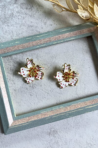 Meva Takı ve Aksesuar Polka Dot Flower Earrings I Mev'Art Collection