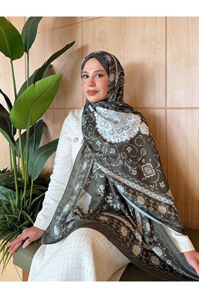 Mira İpek Patterned Cotton Soft Shawl Soon Series Dark Khaki Ps158