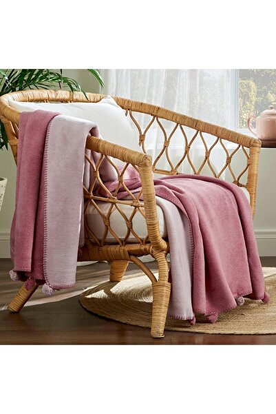 Özdilek Κουβέρτα μονόχρωμη βαμβακερή κουβέρτα Pompom Ροζ-Ανοιχτό ροζ