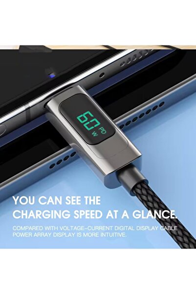 007 Fast Charging USB to Type-C Cable with LED Screen, 3.3ft, Braided Nylon, ...